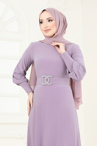 moda selvim الفستان بنفسجي فاتح 2575MEY846 - Thumbnail