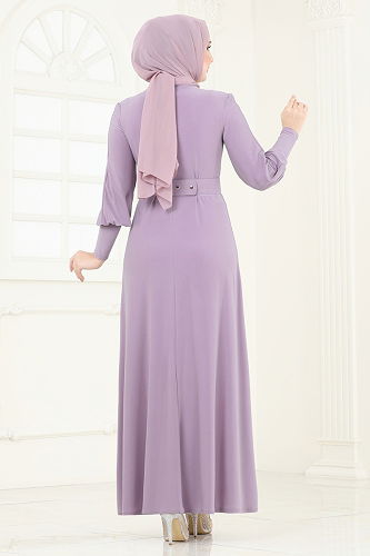 moda selvim الفستان بنفسجي فاتح 2575MEY846 - Thumbnail