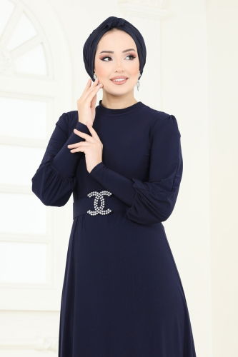 moda selvim Dress 2575MEY846 Navy Blue - Thumbnail