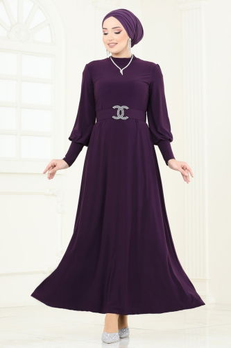 moda selvim Dress 2575MEY846 Purple - Thumbnail