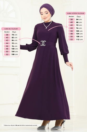 moda selvim Dress 2575MEY846 Purple - Thumbnail