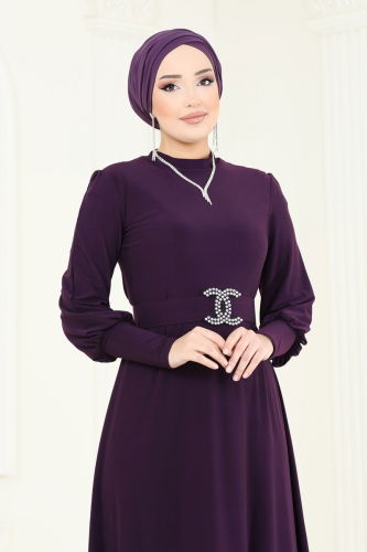 moda selvim Dress 2575MEY846 Purple - Thumbnail