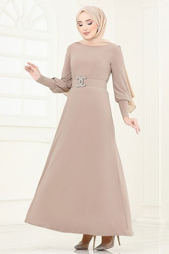 moda selvim الفستان بيج 2575MEY846 - Thumbnail