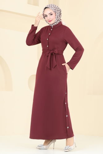 moda selvim Dress 2591SL432 Burgundy - Thumbnail