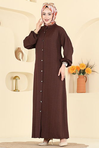 moda selvim الفستان بني غامق 2603TPK1167 - Thumbnail