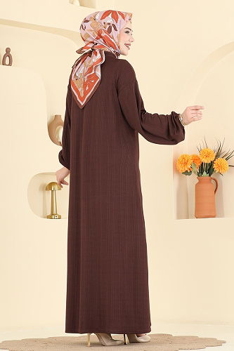 moda selvim الفستان بني غامق 2603TPK1167 - Thumbnail