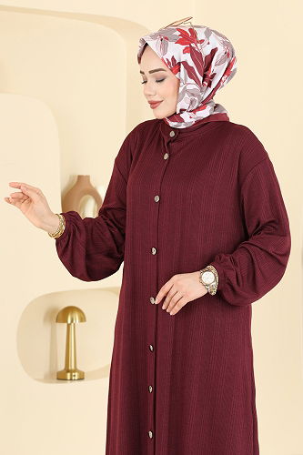 moda selvim الفستان خمري 2603TPK1167 - Thumbnail