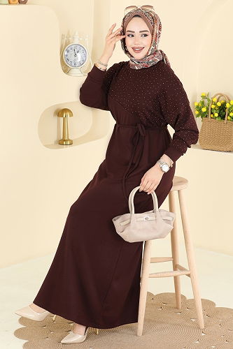 moda selvim Dress 2604ERK1158 Brown - Thumbnail
