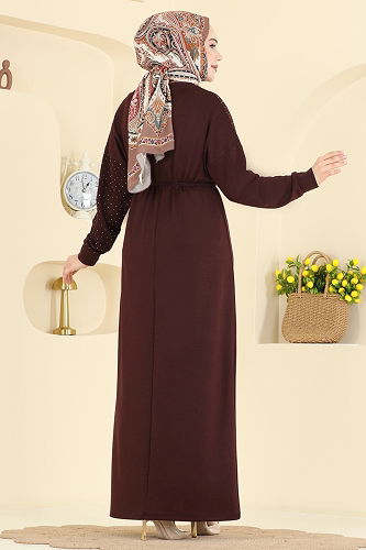 moda selvim الفستان بني 2604ERK1158 - Thumbnail