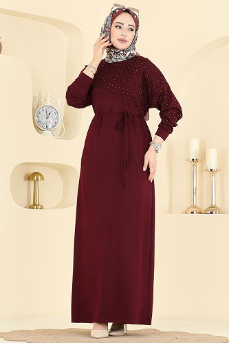 moda selvim الفستان خمري 2604ERK1158 - Thumbnail