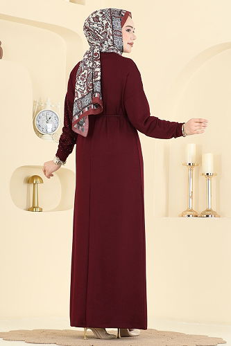 moda selvim الفستان خمري 2604ERK1158 - Thumbnail