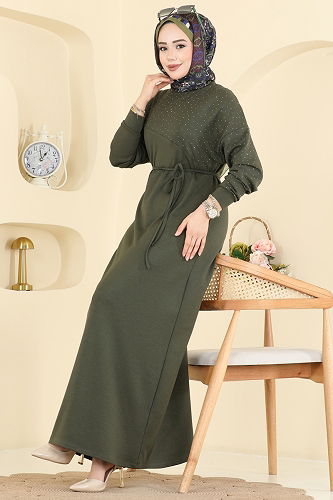 moda selvim Dress 2604ERK1158 Khaki - Thumbnail