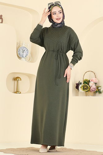 moda selvim Dress 2604ERK1158 Khaki - Thumbnail