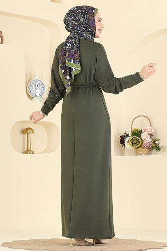 moda selvim Dress 2604ERK1158 Khaki - Thumbnail