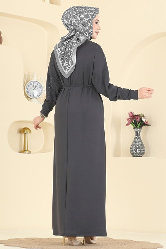 moda selvim الفستان رمادي فاتح 2604ERK1158 - Thumbnail