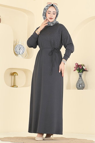 moda selvim الفستان رمادي فاتح 2604ERK1158 - Thumbnail