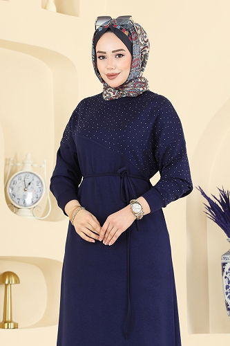 moda selvim Dress 2604ERK1158 Navy Blue - Thumbnail