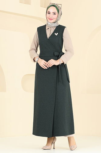 moda selvim فستان بلا اكمام زيتي 2606SL432 - Thumbnail