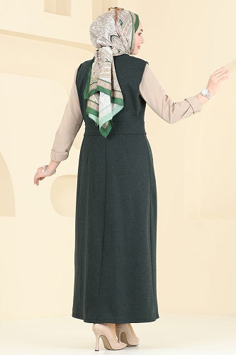 moda selvim فستان بلا اكمام زيتي 2606SL432 - Thumbnail