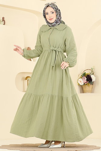 moda selvim Dress 2610TPK1167 Almond Green - Thumbnail
