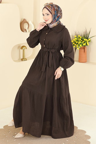 moda selvim الفستان بني 2610TPK1167 - Thumbnail