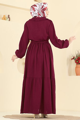 moda selvim Dress 2610TPK1167 Burgundy - Thumbnail