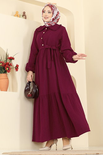 moda selvim الفستان خمري 2610TPK1167 - Thumbnail