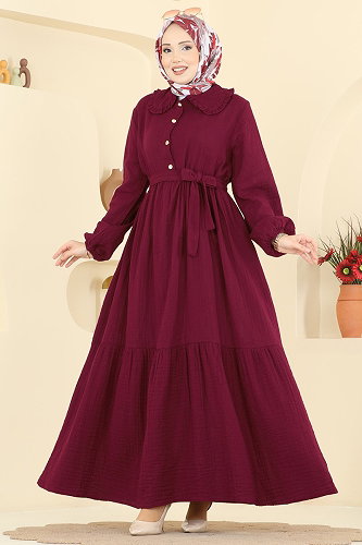 moda selvim الفستان خمري 2610TPK1167 - Thumbnail