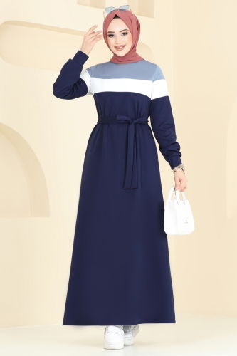 moda selvim Dress 2614SL432 Baby Blue & Navy Blue - Thumbnail