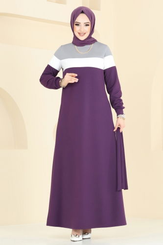 moda selvim Dress 2614SL432 Gray&Purple - Thumbnail