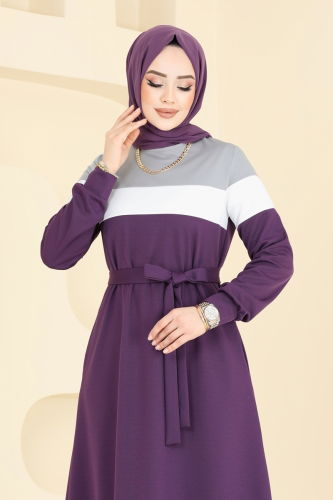 moda selvim Dress 2614SL432 Gray&Purple - Thumbnail