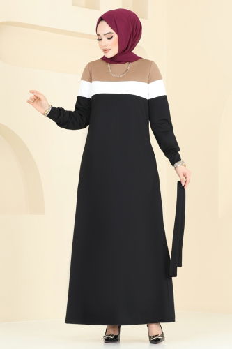 moda selvim Dress 2614SL432 Latte & Black - Thumbnail