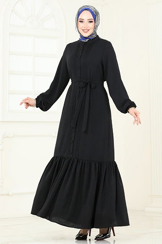 moda selvim الفستان أسود 2622SL432 - Thumbnail