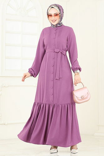 moda selvim Dress 2622SL432 Dark Lilac - Thumbnail