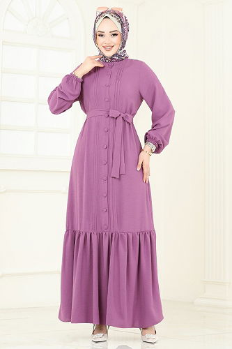 moda selvim Dress 2622SL432 Dark Lilac - Thumbnail