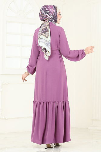 moda selvim Dress 2622SL432 Dark Lilac - Thumbnail