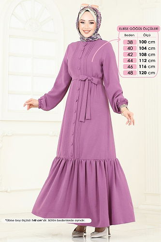 moda selvim Dress 2622SL432 Dark Lilac - Thumbnail