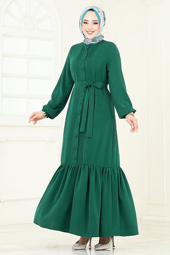 moda selvim Dress 2622SL432 Emerald - Thumbnail