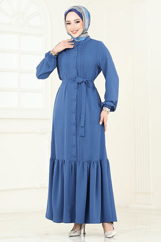 moda selvim Dress 2622SL432 Indigo - Thumbnail