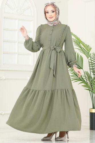 moda selvim Dress 2629SL432 Almond Green - Thumbnail