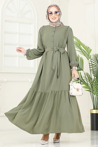 moda selvim Dress 2629SL432 Almond Green - Thumbnail