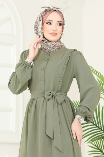 moda selvim الفستان أخضر عشبي 2629SL432 - Thumbnail