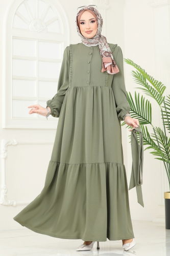 moda selvim الفستان أخضر عشبي 2629SL432 - Thumbnail