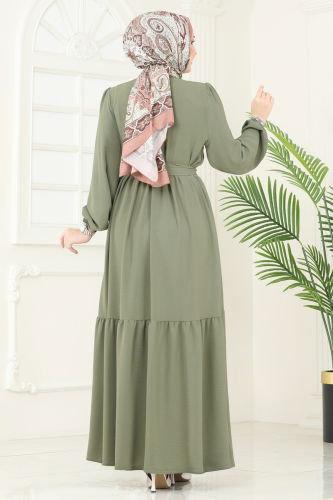 moda selvim الفستان أخضر عشبي 2629SL432 - Thumbnail