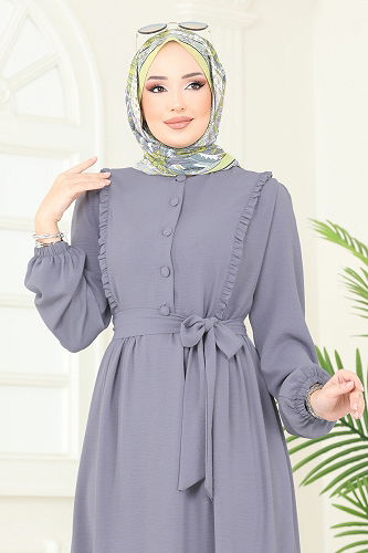 moda selvim الفستان رمادي 2629SL432 - Thumbnail