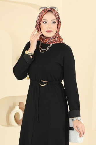 moda selvim الفستان أسود 2637MSZ1172 - Thumbnail