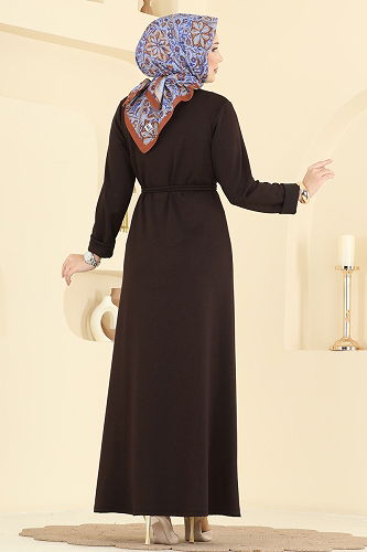 moda selvim الفستان بني 2637MSZ1172 - Thumbnail