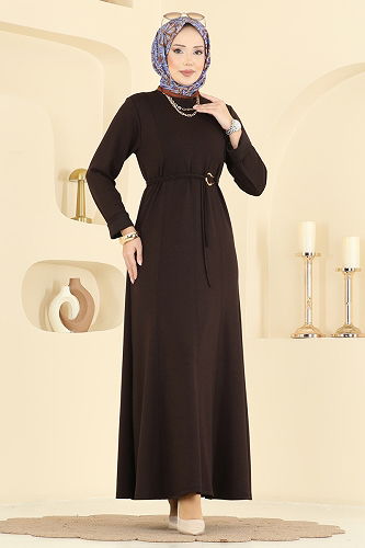 moda selvim الفستان بني 2637MSZ1172 - Thumbnail