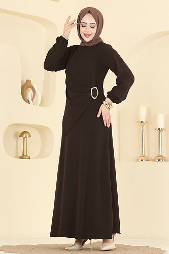 moda selvim Dress 2638MSZ1172 Bitter Brown - Thumbnail