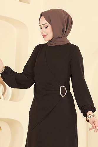 moda selvim Dress 2638MSZ1172 Bitter Brown - Thumbnail
